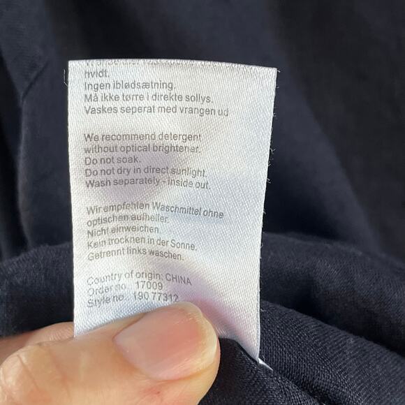 Claire Woman 100% Linen Dark Navy V-Neck Tie Sleeve Top Size M - Picture 5 of 7